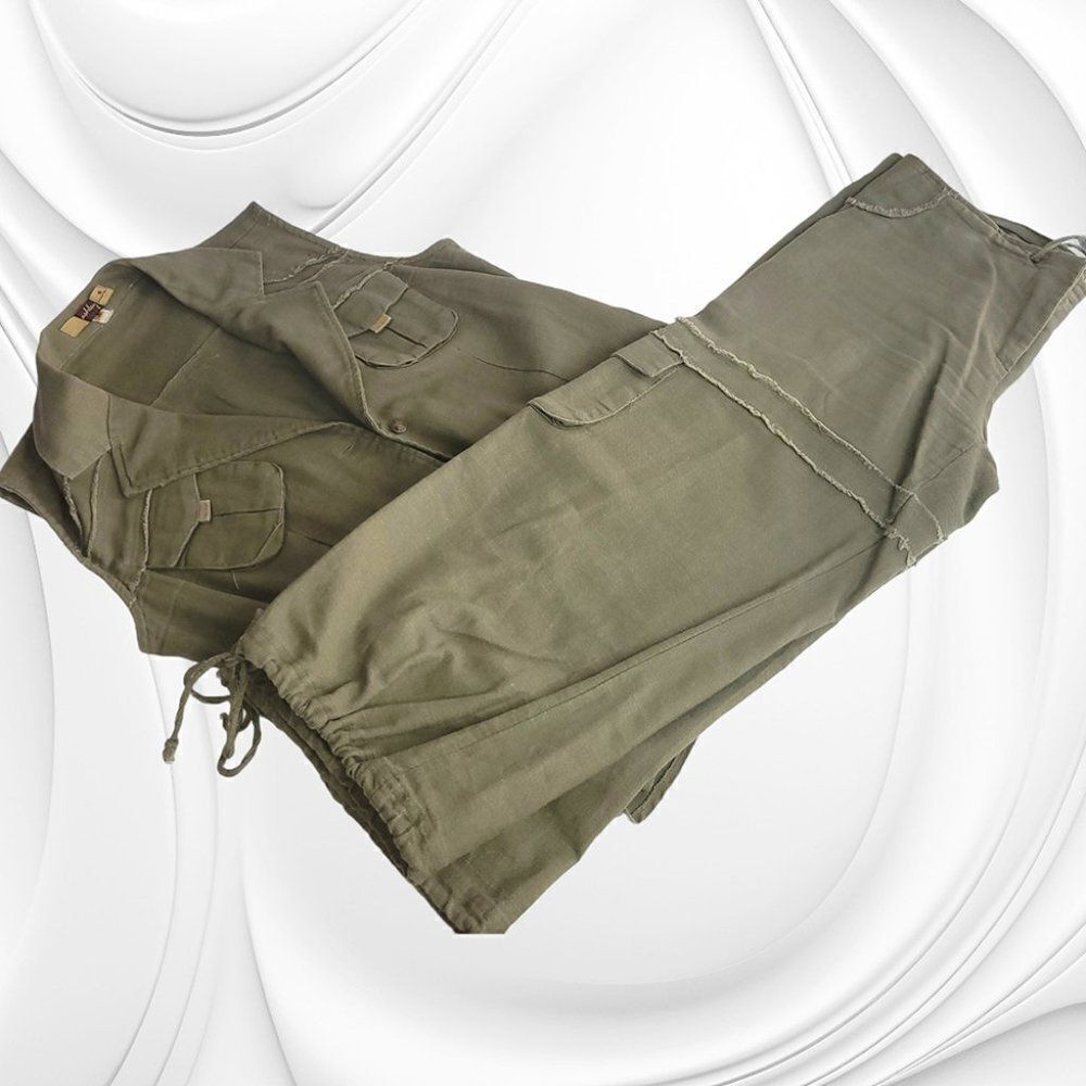 Ashley linen olive 2pc sleeveless capri pants set